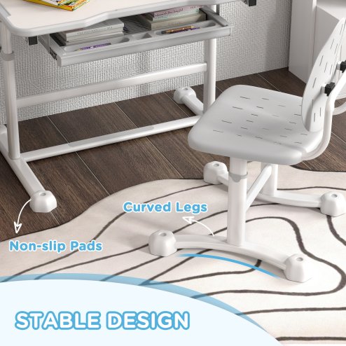 AIYAPLAY Kids Desk and Chair Set, Height Adjustable School Study Table Chair Set with Tilted Desktop, Storage Drawer, Book Stand, for Writing Reading, kids Aged 3-12 Years, Grey