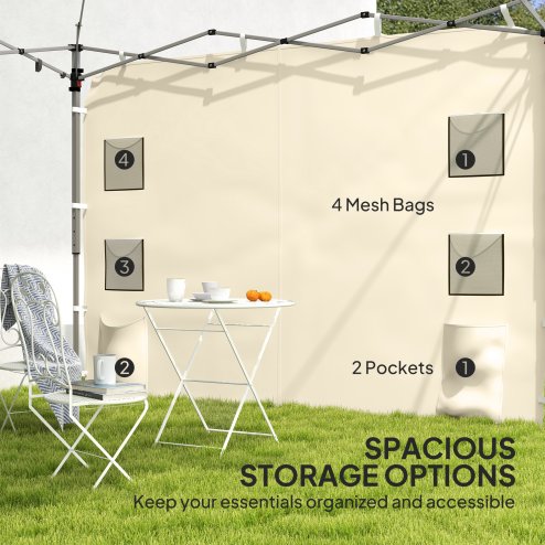 Outsunny Gazebo Side Panel, Canopy Sidewall Panel with 4 Mesh Bags and 2 Storage Pockets for 3 x 3 m Straight Leg Pop Up Gazebos, 1 Pack Sidewall Only, Beige