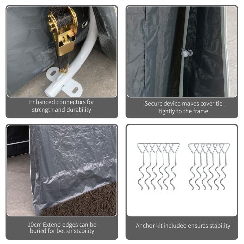 Outsunny Garden Storage Tent, Heavy Duty Bike Shed, Patio Storage Shelter w/ Metal Frame and Double Zipper Doors, 2.8m x 2.4m x 2.4m, Dark Grey