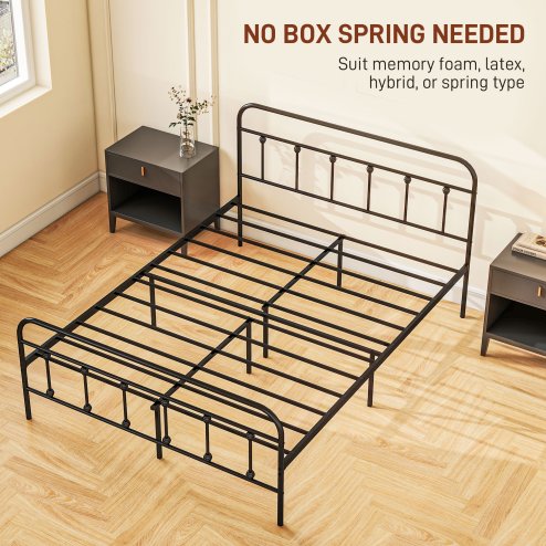 HOMCOM 4ft6 Double Bed Frame with Underbed Storage, Metal Platform Bed frame with Tall Headboard, Footboard and Steel Slat Support, No Box Spring Needed, Easy Assembly, Black
