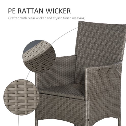 Outsunny 4 Pieces Outdoor PE Rattan Dining Chairs Set with Cushion, Garden Armchair with Armrests, High Backrest, Metal Frame Patio Wicker Furniture, Grey