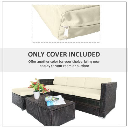 Outsunny Rattan Cushion Covers, Outdoor Seat Cushion Covers, Garden Furniture Covers Replacement - COVER ONLY, Cream White