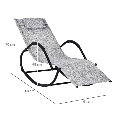 Outsunny Rocking Sun Lounger, Garden Rocking Chair Zero Gravity Lounge Chair, Outdoor Patio Recliner with Padded Pillow and Steel Frame, Grey