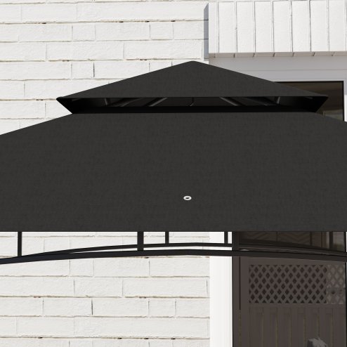 Outsunny 8' x 5' Grill Gazebo Canopy, Double Tiered Outdoor BBQ Gazebo Shelter with 2 Side Shelves, Storage Baskets, Hook for Garden, Patio, Barbecue, Picnic, Dark Grey