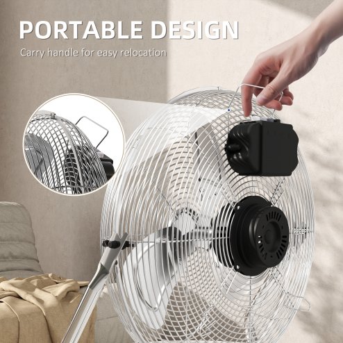 HOMCOM 14 Inches Chrome Metal Floor Fan, High Velocity 3-Speed Home Gym with Adjustable Head, Portable Desk & Table Fan Air Circulator for Home Office, Powerful Airflow, Quiet Operation