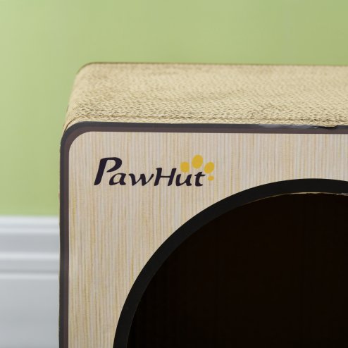 PawHut Cat Scratcher Cat Scratching Board Radio Shape with Catnip, Natural Wood Finish