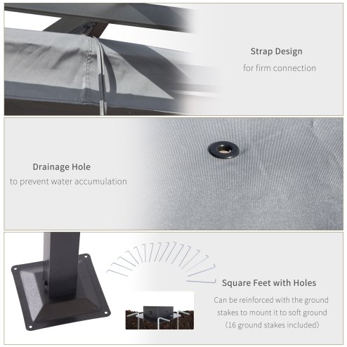 Outsunny 3 x 3(m) Metal Retractable Pergola, Garden Gazebo Metal Pergola Canopy Outdoor Sun Shade Shelter for Party BBQ, Grey