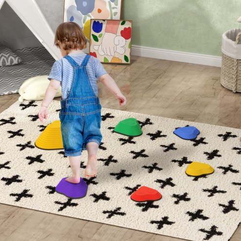 AIYAPLAY Kids Stepping Stones, 6 Piece Balance Stepping Stones for Kids, Heart-Shaped Non-Slip Stackable River Stones, Sensory Toy for Balance and Motor Skills, Indoor Outdoor Obstacle Courses