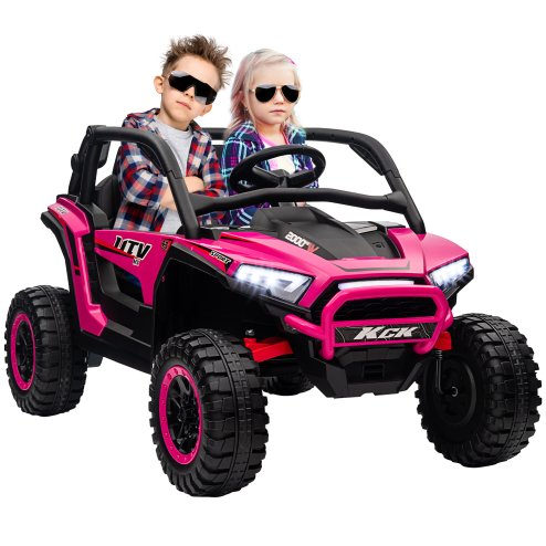 AIYAPLAY 2 Seater Ride on Truck, 24V 7AH Battery Powered Electric Ride On Car with Parental Remote Control, Spring Suspension, 3 Speeds, LED Lights, MP3, Horn, Music, Pink
