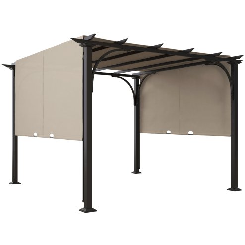 Outsunny 3 x 3(m) Garden Pergola, Outdoor Pergola Gazebo with Adjustable Canopy, Sun Shade Patio Canopy Shelter, Beige