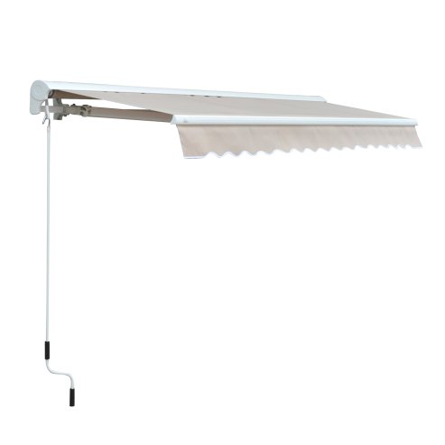 Outsunny 3 x 2.5m Electric Garden Door Awning Half Cassette Outdoor Retractable Canopy Patio Shelter w/ Remote Controller Cream White