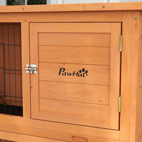 PawHut Rabbit Hutch Guinea Pig Hutch Wooden with No-Leak Tray, Asphalt Roof, Antiseptic Wood Outdoor for 1-2 Rabbits 120 x 50 x 92cm - Orange