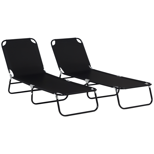 Outsunny Folding Sun Loungers Set of 2, Outdoor Day Bed with 5-Position Adjustable Backrest, Portable Recliner Garden Chairs with Breathable Mesh for Beach, Patio, Black