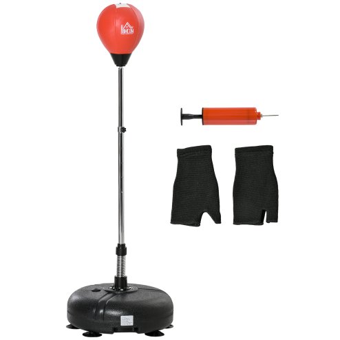 HOMCOM Punching Bag with Stand, Freestanding Boxing Bag Set, with Speedball, 132-158cm Adjustable Height, for Teens, Red/Black