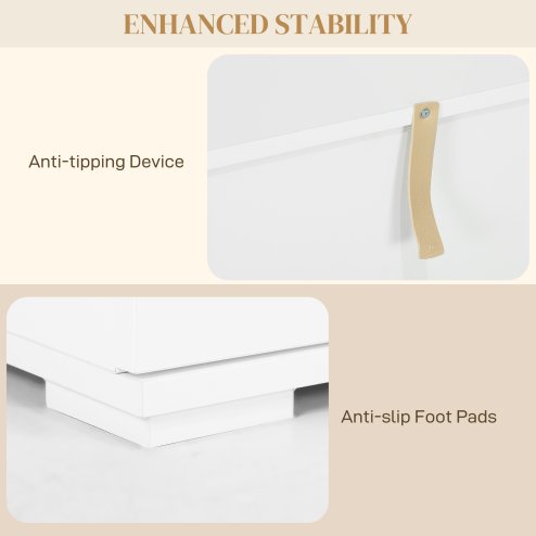 HOMCOM LED Sideboard for Living Room, High Gloss 2-Door Storage Cabinet with 4 Drawers and Remote Control, White