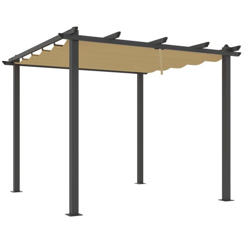 Outsunny 3 x 3(m) Pergola with Retractable Roof, Aluminium Frame Garden Gazebo Canopy Outdoor Sun Shade Shelter for Grill, Patio, Deck, Khaki