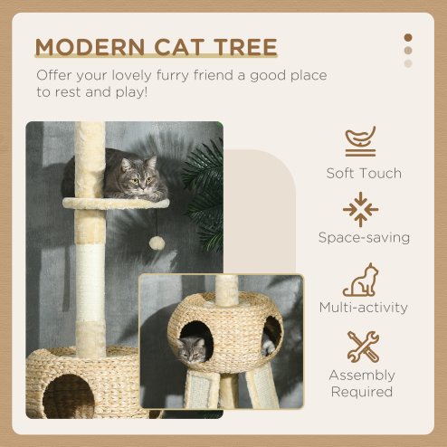 PawHut 255cm Cat Tree for Indoor Cats, Tall Cat Tower with Scratching Posts, Ramps, Hammock, Condo with Two Doors, Toy Balls, Platform, Beige