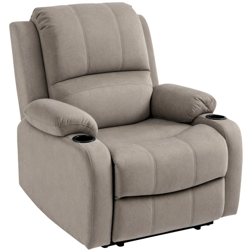 HOMCOM Recliner Chair, Microfibre Reclining Chair with Adjustable Leg Rest, Cup Holders, Recliner Armchair for Home Living Room, Brown