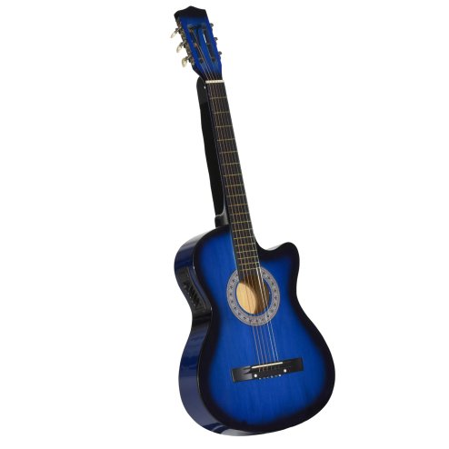 HOMCOM 38 Inch Full Size Blue Classical Acoustic Electric Guitar Kids Guitar and Junior Guitar   Premium Gloss Finish w/Case - Blue Image