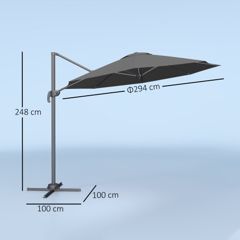 Outsunny 3 x 3(m) Cantilever Parasol with Cross Base, Garden Umbrella with 360 Rotation, Crank Handle and Tilt for Outdoor, Patio, Black