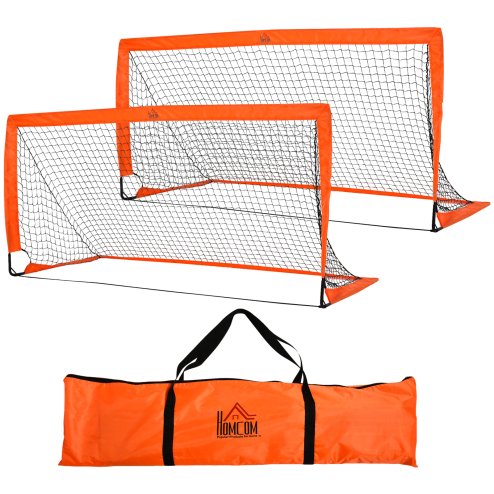 HOMCOM Set of 2 Football Goal Net 6 x 3 ft Foldable Outdoor Sport Training Teens Adults Football with Carrying Bag Orange Image