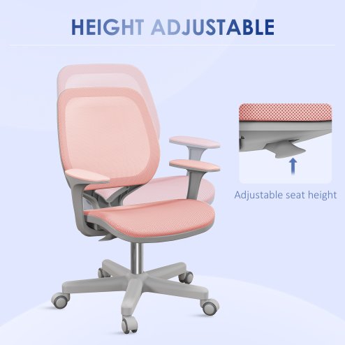Vinsetto Office Chair, Breathable Mesh Swivel Desk Chair with Adjustable Height and  360 Degree Swivel Security Wheels for Home Office, Study, Pink