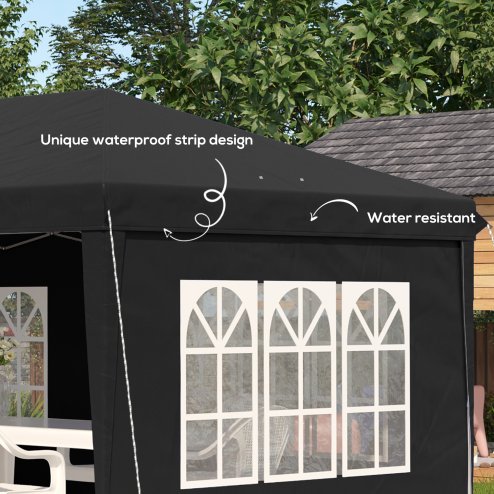 Outsunny 3 x 6m Garden Pop Up Gazebo, Height Adjustable Marquee Party Tent with Sidewalls, Storage Bag, Black