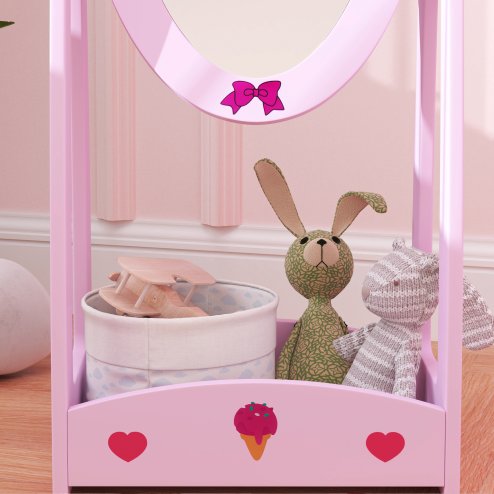 AIYAPLAY Kids Mirror Full Length with Storage Shelf, 360?? Rotating Standing Mirror for Bedroom, Kids Room, Nursery Room, Hot Pink