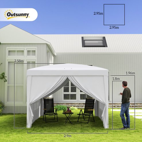 Outsunny 3 x 3(m) Pop Up Gazebo, Water and UV Resistant Party Tent Camping Canopy Marquee with Carry Bag, White