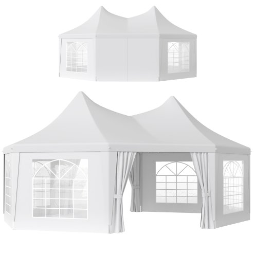 Outsunny 6.8 x 5m Octagonal Marquee Gazebo, Heavy Duty Wedding Party Tent with Sides and Doors, White Image