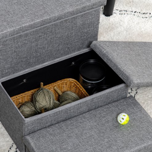 PawHut 3 Step Dog Steps with Storage Boxes, Cat Stairs for Bed, Pet Ladder for Couch, Sofa - Light Grey