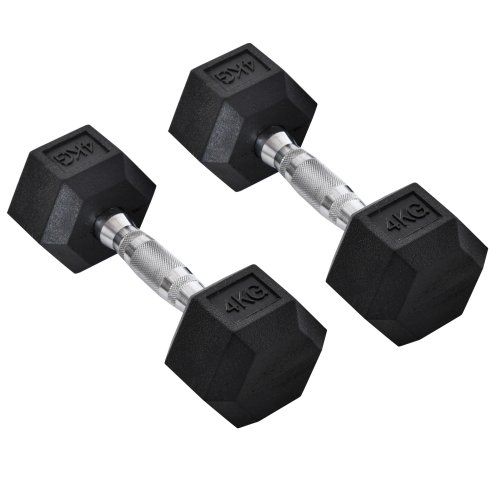 HOMCOM Rubber Dumbbell Sports Hex Weights Sets Home Gym Fitness Hexagonal Dumbbells Kit Weight Lifting Exercise (2 x 4kg) Image