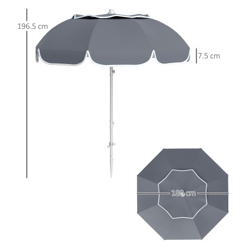 Outsunny 2m Beach Umbrella Portable with Sand Anchor, Adjustable Height & Tilt Beach Parasol with Carry Bag, UPF50+ UV Protection Sunshade Shelter, Grey
