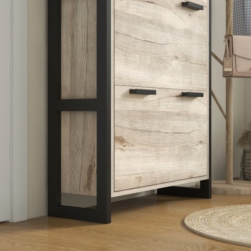 HOMCOM 3 Drawers Narrow Shoe Cabinet, 18 Pairs Shoe Storage Cupboard with 3 Flip Doors and Adjustable Shelves for Entryway, Hallway, Natural Wood-effect