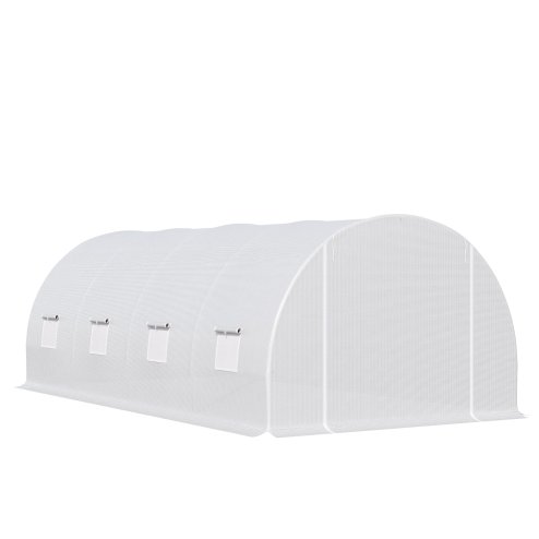 Outsunny 6 x 3 x 2 m Polytunnel Greenhouse with Metal Frame, Zippered Door and 8 Windows, Walk in Polytunnel Tent for Garden and Backyard, White