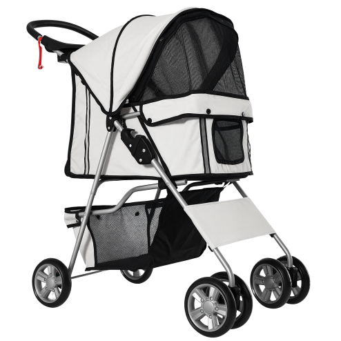 PawHut Pet Stroller for Small Miniature Dogs Cats Foldable Travel Carriage with Wheels Zipper Entry Cup Holder Storage Basket Grey