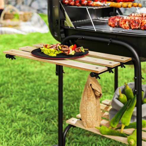 Outsunny Charcoal Barbecue Grill Portable BBQ Grill with 1840 cm? Cooking Area, 3 Shelves, Adjustable Vent, Lockable Lid, Wheels for Outdoor Cooking, Garden Party, Black