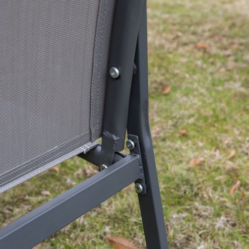 Outsunny 4 Pcs Curved Steel Outdoor Furniture Set w/ Loveseat, 2 Texteline Seats, Glass Top Table Garden Balcony Patio Furniture For Family Party Events Guests -Grey