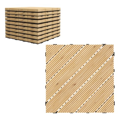 Outsunny 9 Pcs Wooden Interlocking Decking Tiles, 30 x 30 cm Anti-slip Outdoor Flooring Tiles, 0.81m² per Pack, All Weather Use for Patio, Balcony, Terrace, Hot Tub, Yellow