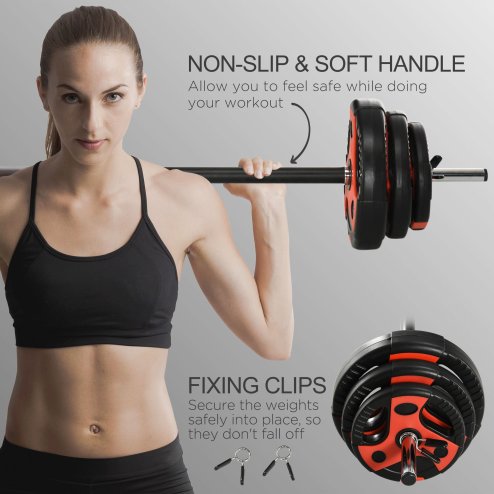 SPORTNOW 20kg Barbell Weights Set, Adjustable Weight Set, Free Body Pump Bar and Weights, Weight Lifting Strength Training Equipment for Home Gym Exercise, Max Load 50kg