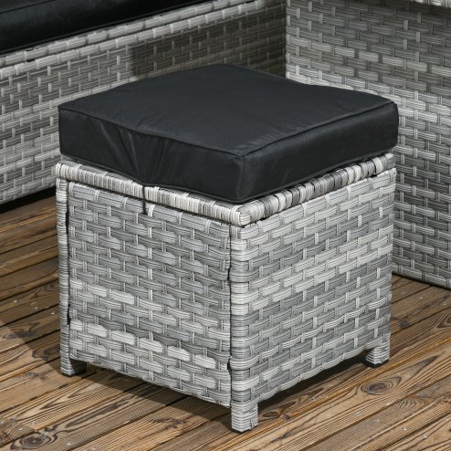 Outsunny 5 Pieces PE Rattan Garden Furniture Set with Corner Sofa, Patio Sofa Set with Glass Table, Stools, Cushions, for Poolside, Mixed Grey