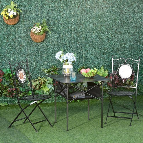 Outsunny 70cm Aluminum Roll-Top Table w/Mesh Bag Camping Outdoor Dining Foldable w/Steel Frame Picnic Lightweight Hiking Furniture Desk, Black