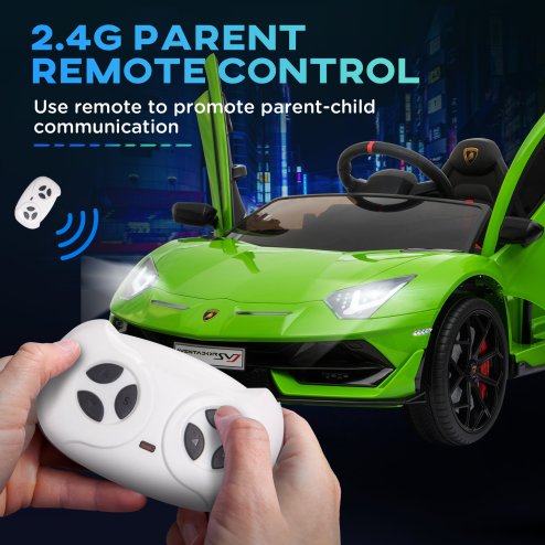 HOMCOM Lamborghini Aventador Licensed 12V Kids Electric Ride On Car Racing Car Toy with Parental Remote Control Battery-powered 2 Motors Music Lights for 3-8 Years Old Green
