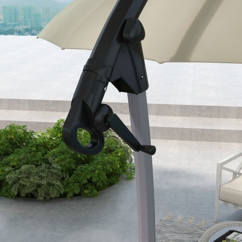 Outsunny 2.7m Cantilever Parasol with Cross Base, Banana Parasol with Crank Handle and 16 Fibreglass Ribs, Round Hanging Patio Umbrella for Outdoor Pool, Garden, Balcony, Beige