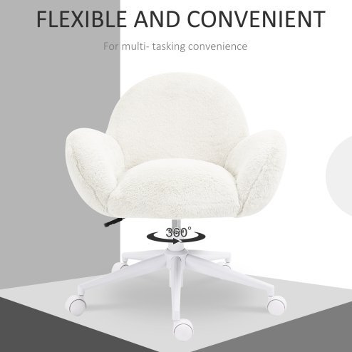 HOMCOM Fluffy Leisure Chair Office Chair with Backrest and Armrest for Home Bedroom Living Room with Wheels