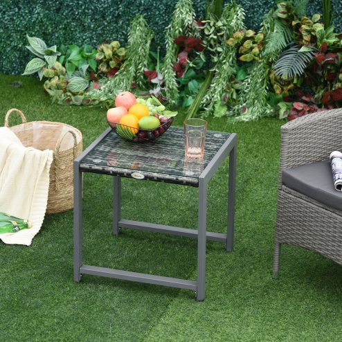 Outsunny Rattan End Table Side Coffee Desk Outdoor Patio Wicker Sofa Chat Garden Furniture Image