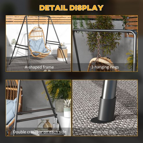 Outsunny Hammock Chair Stand, Hanging Heavy Duty Metal Frame Hammock Stand for Hanging Hammock Air Porch Swing Chair, Egg Chair, Indoor & Outdoor Use, Black