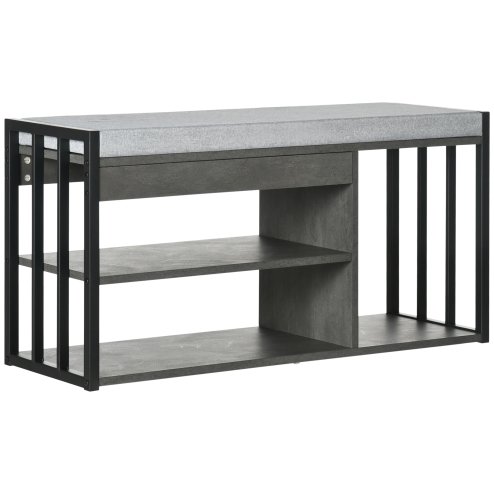 HOMCOM Shoe Bench, Modern Shoe Storage Bench with Cushion and Shelves, Shoe Rack Bench for Entryway, Hallway, Grey