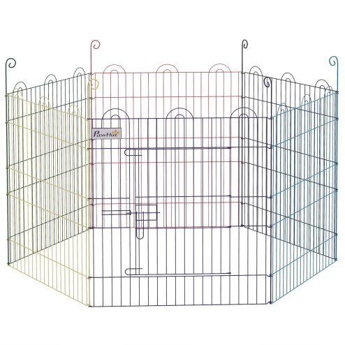 PawHut Dog Playpen, Puppy Pen, Metal Rabbit Run, Pet Crate Fence w/ Door, for Indoors and Outdoors, 60H x 120cm