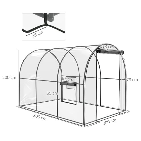 Outsunny 3 x 2 x 2m Polytunnel Greenhouse with Roll-up Door and Mesh Window, Walk-in Grow House Tent with Plastic Cover and Steel Frame, Clear